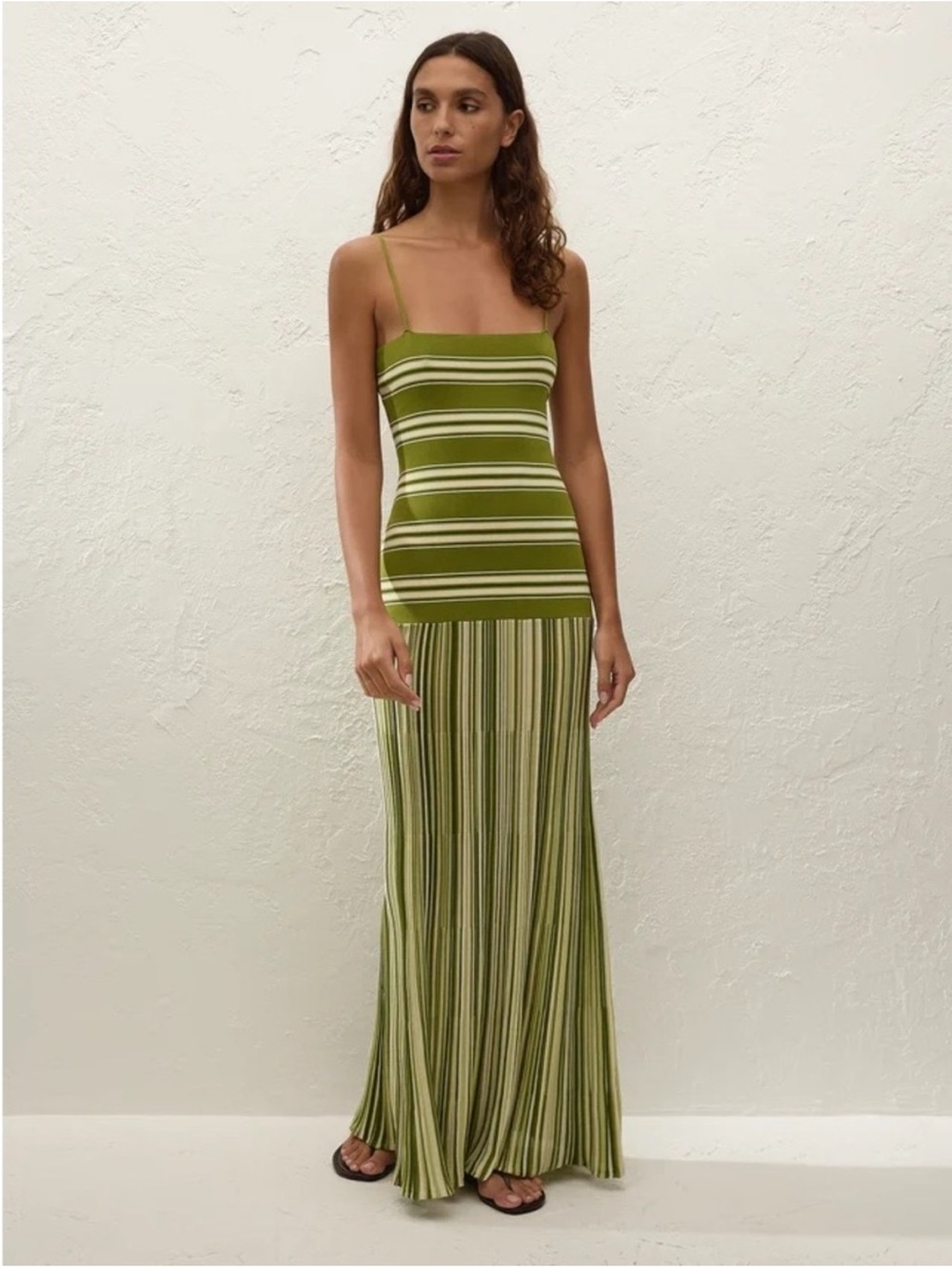 Faithfull the Brand Olive Green Striped Maxi Dress